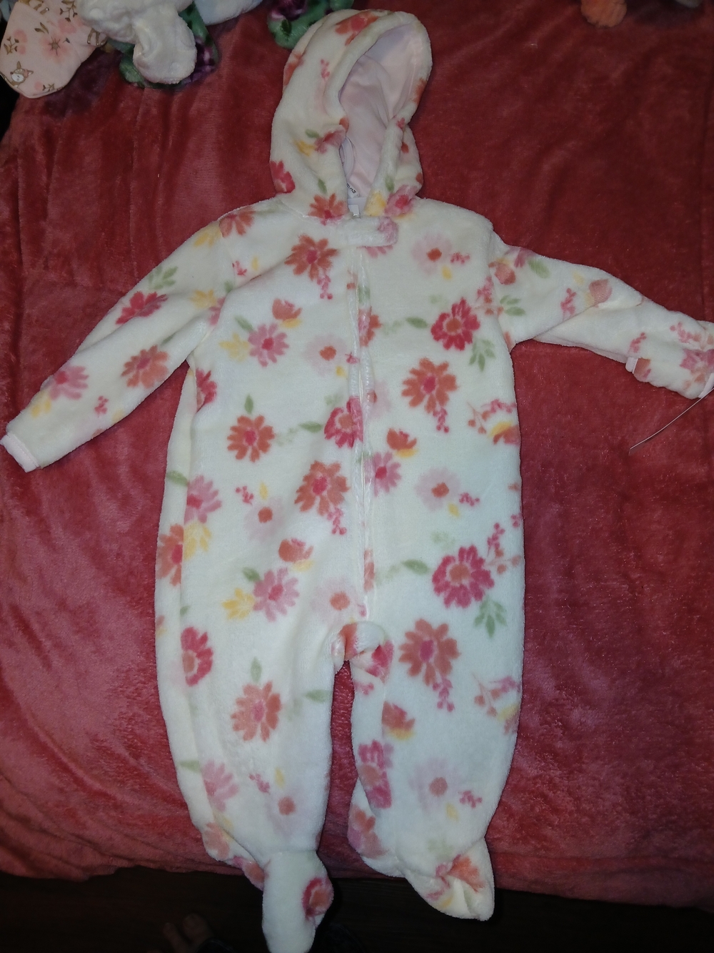 Baby Gear NWT Floral Fleece Baby Girls Hooded Footed One-Piece